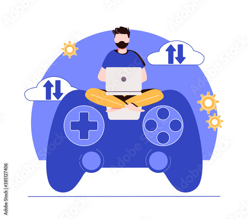 Cloud gaming. Gaming on demand, video and file streaming, cloud technology, various devices game, online platform, AI gaming solution landing