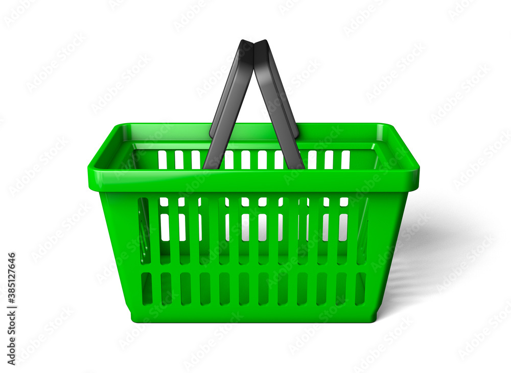Green shopping basket one side. isolated on white background. 3d render