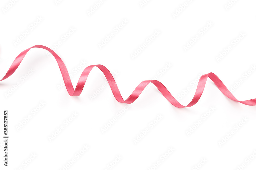 pink satin curly ribbon isolated on white background