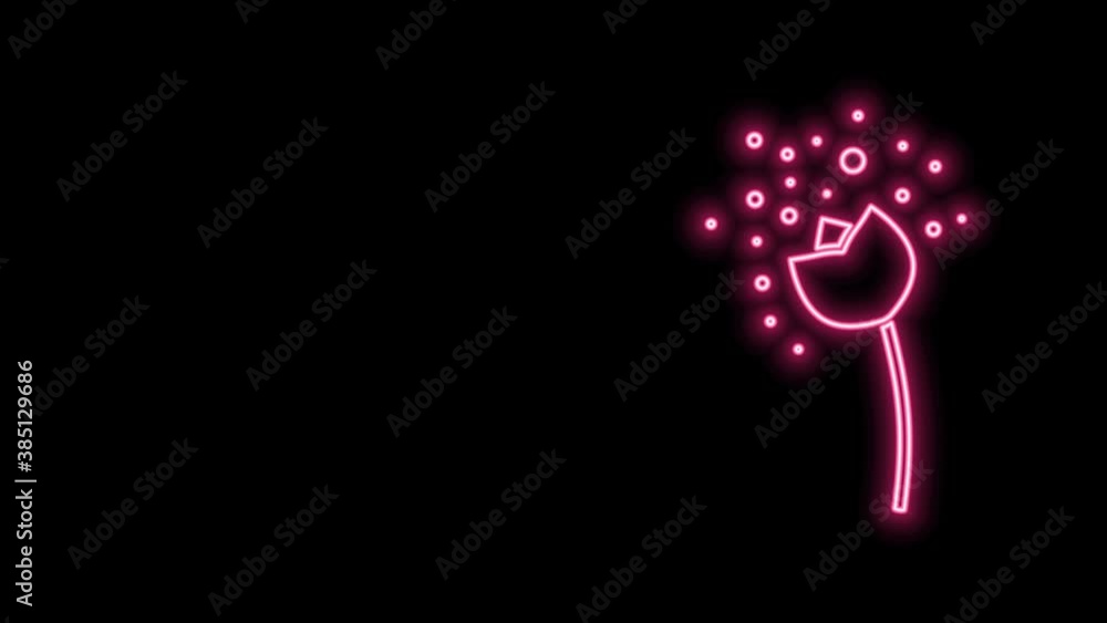 Glowing neon line Flower producing pollen in atmosphere icon isolated on black background. 4K Video motion graphic animation Glowing neon line Flower producing pollen in atmosphere icon isolated on black background. 4K Video motion graphic animation