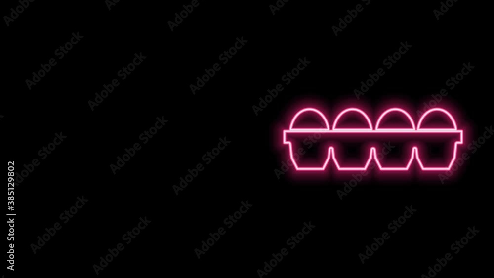 Glowing neon line Chicken egg in box icon isolated on black background. 4K Video motion graphic animation Glowing neon line Chicken egg in box icon isolated on black background. 4K Video motion graphic animation