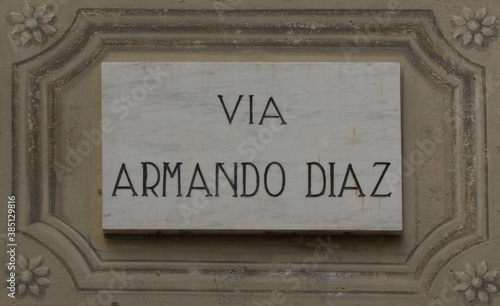 street dedicated to General Armando Diaz, Italian hero of ww1 in Lanzo, near Turin. 
