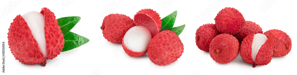 lychee fruit isolated on white background with clipping path and full depth of field. Set or collection lychee fruit isolated on white background with clipping path and full depth of field. Set or collection