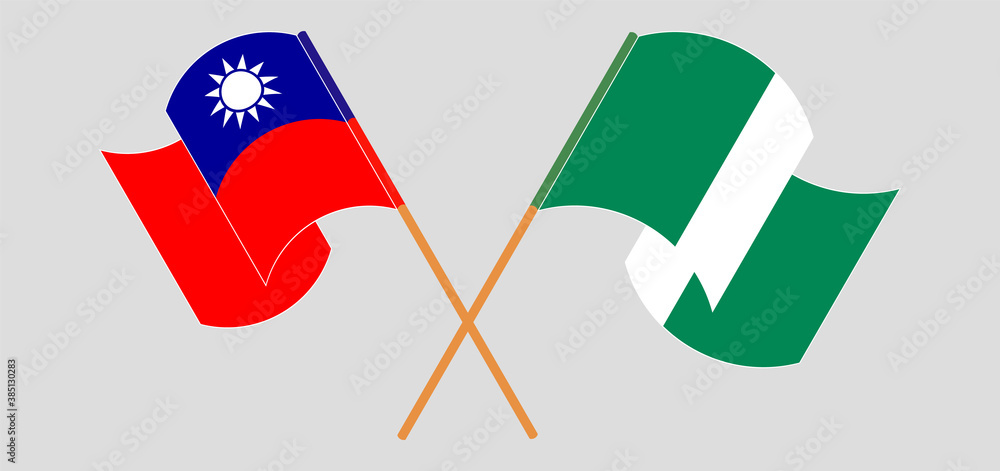 Crossed and waving flags of Nigeria and Taiwan Crossed and waving flags of Nigeria and Taiwan