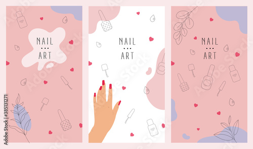 Social media stories and post hand drawn abstract background for beauty salon, print.Various shapes and doodle objects with line art.Simple trendy background template with space for text.Vector set