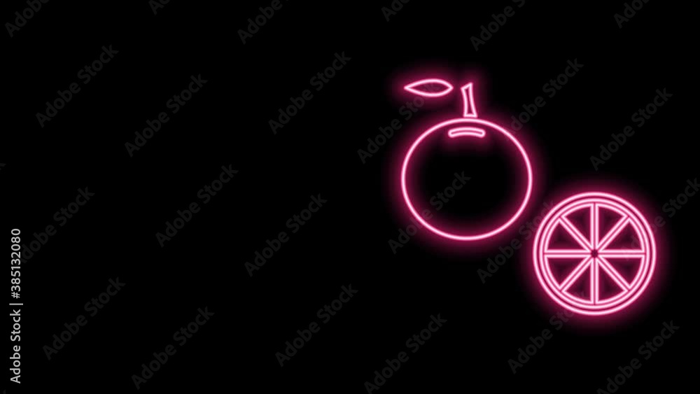 Glowing neon line Orange fruit icon isolated on black background. 4K Video motion graphic animation Glowing neon line Orange fruit icon isolated on black background. 4K Video motion graphic animation