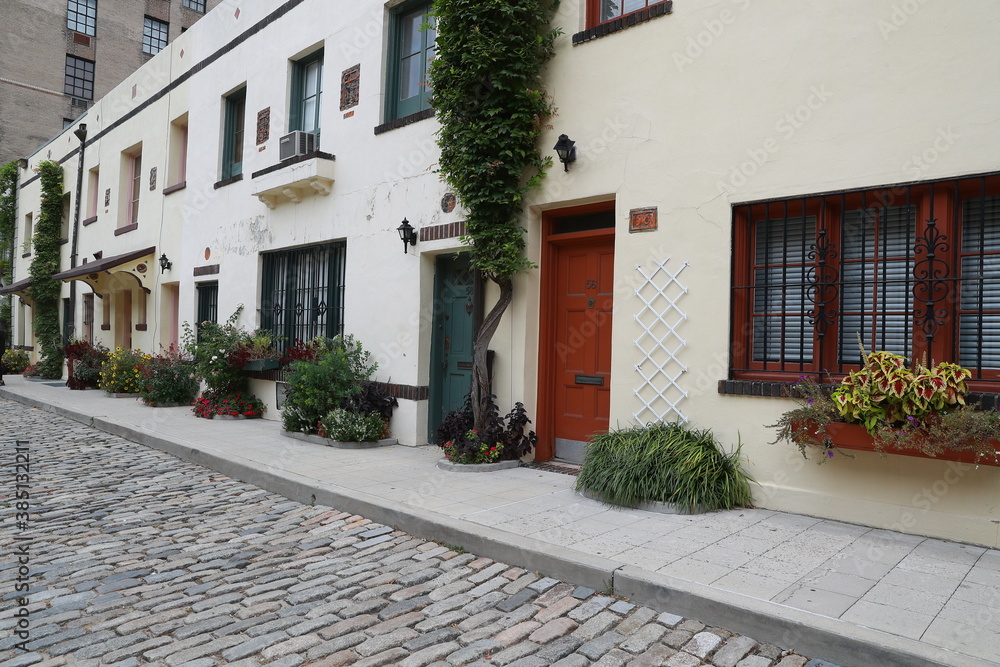 The historic homes at Washington Mews in the Greenwich Village section of New York City. 

