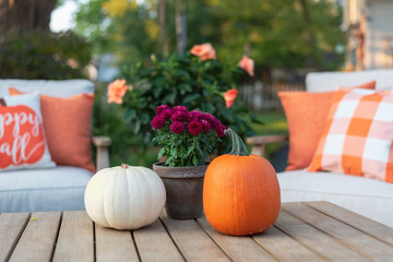 Backyard seating area in fall