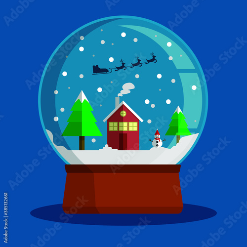 christmas house in the snow. Crystal ball.