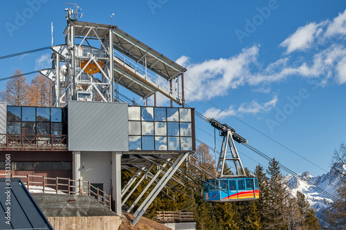 Mountain station with ski cabin called Rosengarten in the Fassa valley, Italian Dolomites