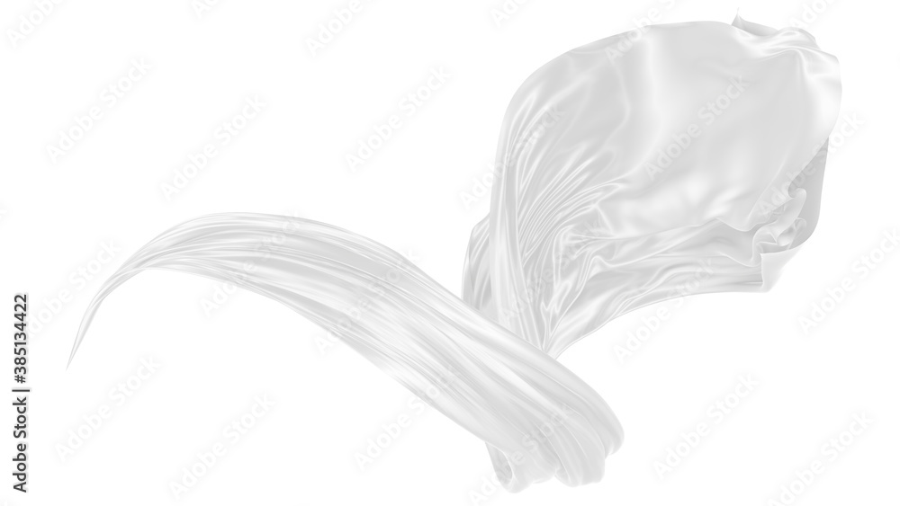 Beautiful flowing fabric of white wavy silk or satin. 3d rendering image. Beautiful flowing fabric of white wavy silk or satin. 3d rendering image.