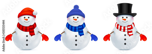 Obraz na plátně Set of vector snowman dressed in a different style