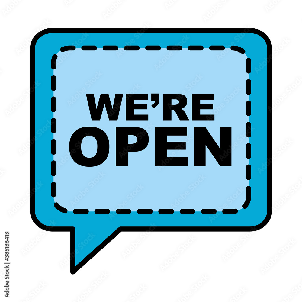 we are open bubble line and fill style icon design of Shopping commerce and covid 19 theme Vector illustration we are open bubble line and fill style icon design of Shopping commerce and covid 19 theme Vector illustration