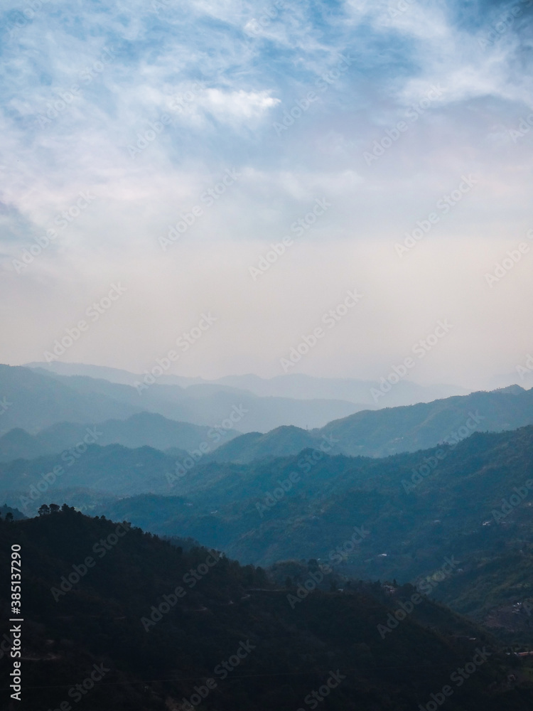 Multiple mountains seen from a height