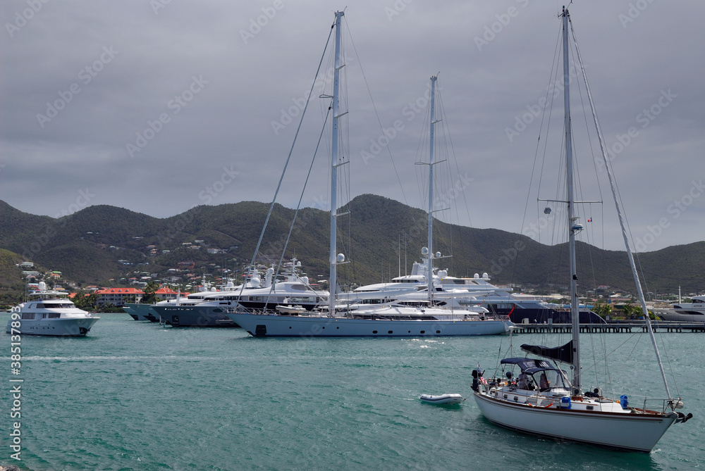 Luxury yachts and sailboats in Simpson Bay Lagoon St Maarten