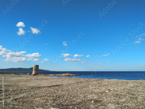 Seascape and San Giovanni tower in Sardinia