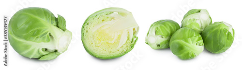 Brussels sprouts and half isolated on white background with clipping path and full depth of field. Set or collection