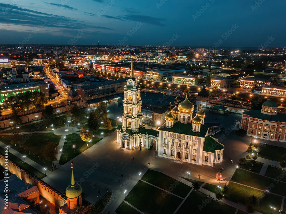 Naklejka premium Tula Kremlin, aerial view from drone. Epiphany and Assumption Cathedrals