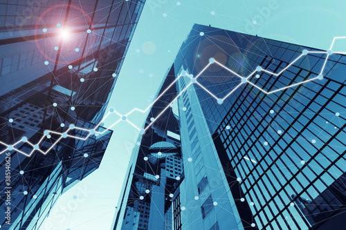 Double exposure Global business network connection on city and building in capital background. Element of this images furnished by NASA
