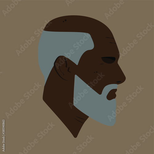 Bearded old black man. Male head with beard. Gray-haired man. Man head silhouette. Man Flat illustration. 