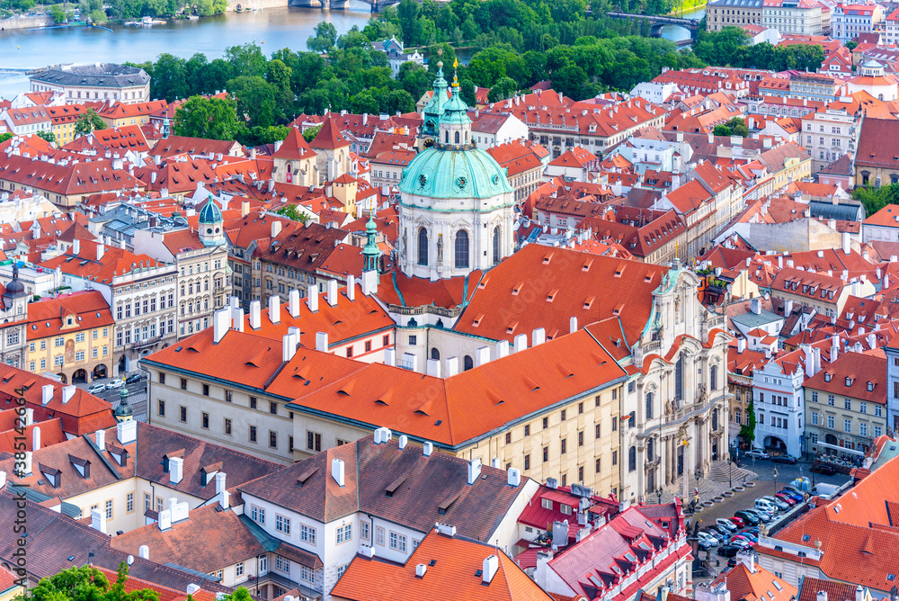 Obraz premium St Nicholas Churh with monumental baroque dome in Lesser Town of Prague, Czech Republic