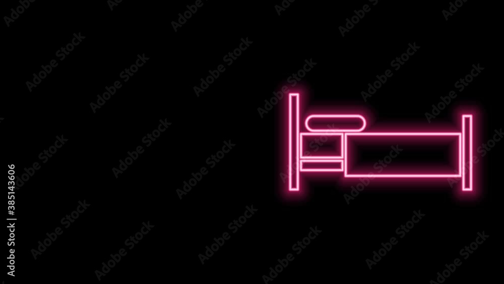 Glowing neon line Bed icon isolated on black background. 4K Video motion graphic animation Glowing neon line Bed icon isolated on black background. 4K Video motion graphic animation