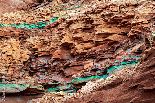 At Cavendish beach, on Canada's Prince Edward Island, the flat red and turquoise sandstone created a bed of layered sedimentary rocks