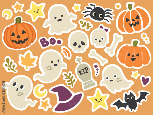 Fototapeta Naklejka Na Ścianę i Meble -  Halloween stickers set. Vector illustrations of halloween elements.