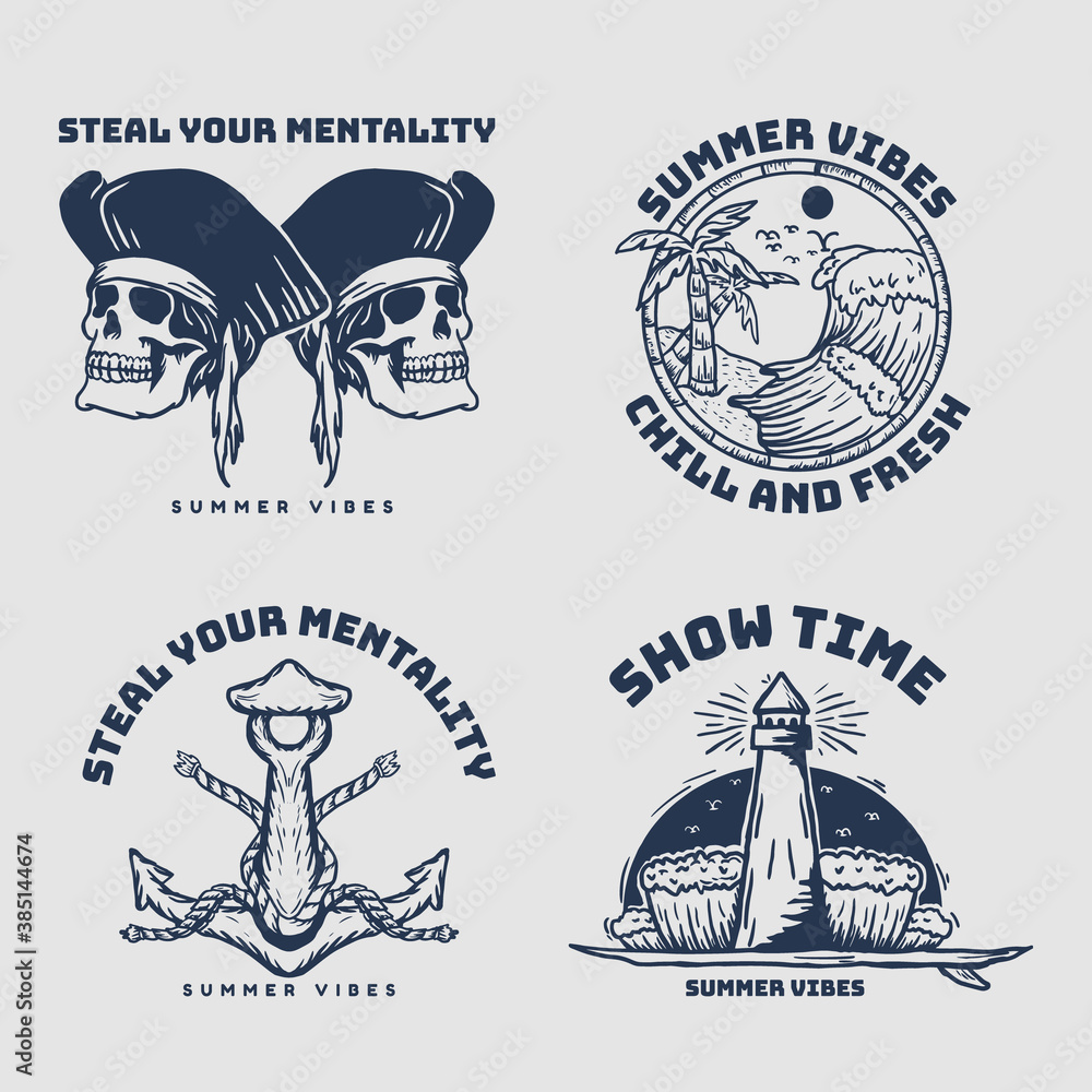Fototapeta premium Pirate Set Vintage Hand Draw Illustration
