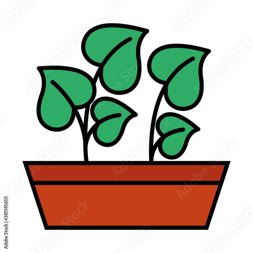 Gardening plants inside pot fence line and fill style icon design, garden planting and nature theme Vector illustration