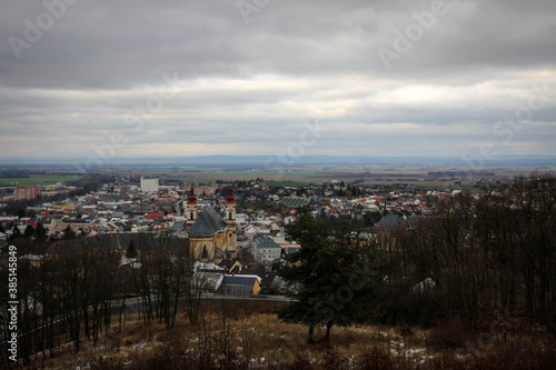 Historical center of Sternberk town panoramic view by winter, Czech Republic