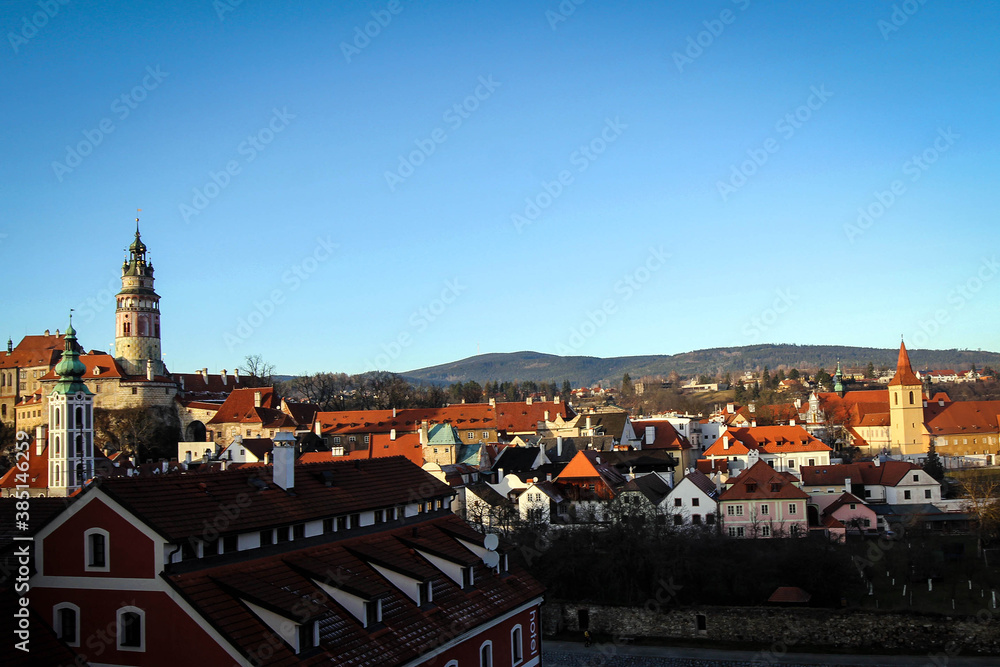 Historical center of Cesky Krumlov panoramic view, Czech Republic