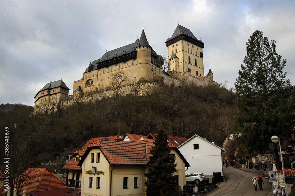 Karlstein Castle general view by winter, Czech Republic