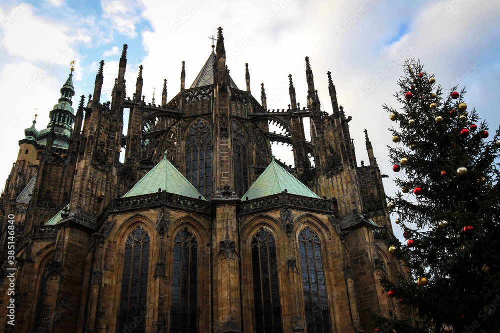Saint Vitus cathedral facade view, Prague, Czech Republic