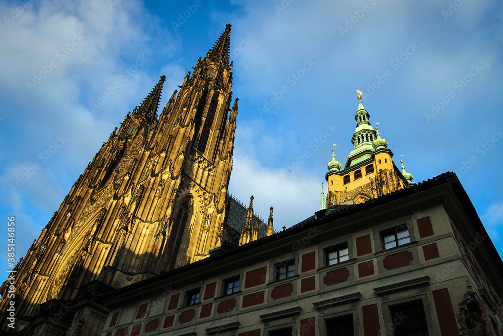 Fototapeta premium Saint Vitus cathedral facade view, Prague, Czech Republic