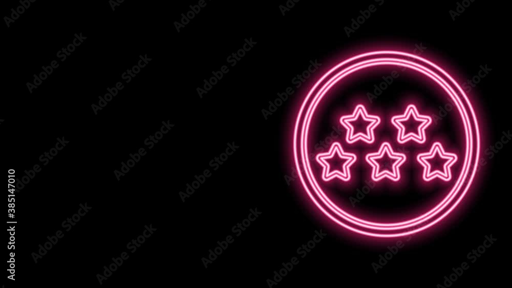 Glowing neon line Five stars customer product rating review icon isolated on black background. Favorite, best rating, award symbol. 4K Video motion graphic animation Glowing neon line Five stars customer product rating review icon isolated on black background. Favorite, best rating, award symbol. 4K Video motion graphic animation