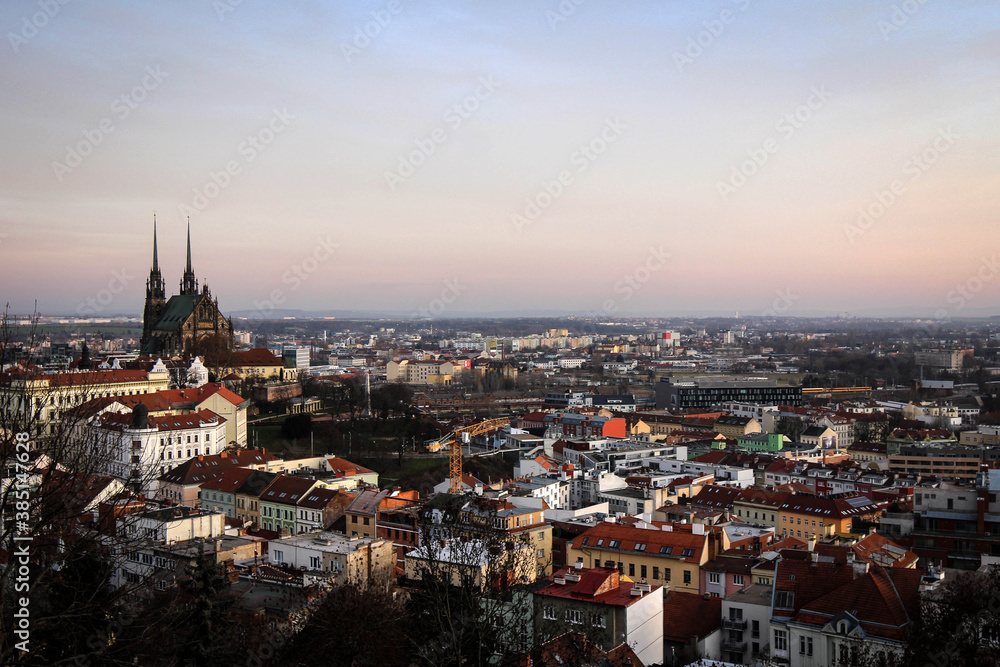 Panoramic view of Brno with Saints Peter and Paul Cathedral, Czech Republic