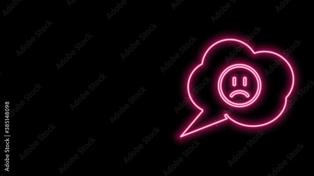 Glowing neon line Speech bubble with sad smile icon isolated on black background. Emoticon face. 4K Video motion graphic animation Glowing neon line Speech bubble with sad smile icon isolated on black background. Emoticon face. 4K Video motion graphic animation
