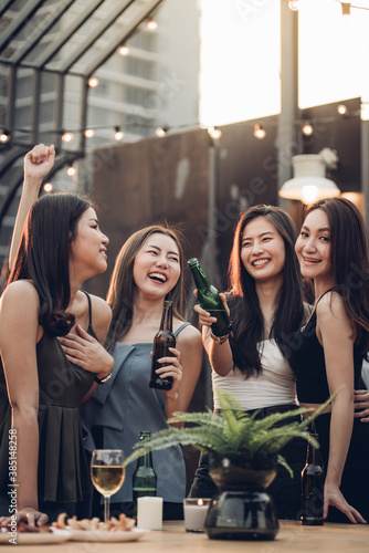 A group of girls enjoy the party and have fun