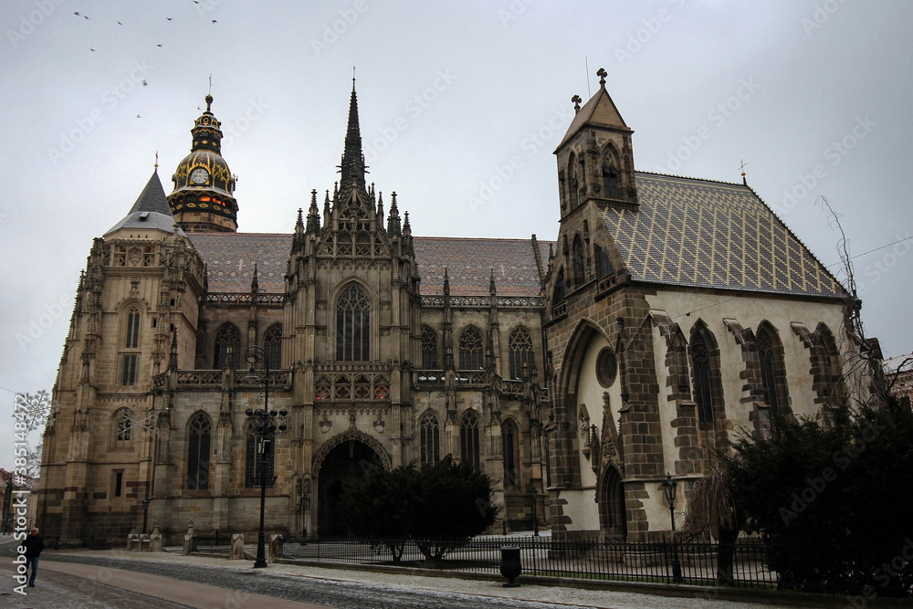 Naklejka premium Saint Elisabeth Cathedral view in Kosice by winter, Slovakia