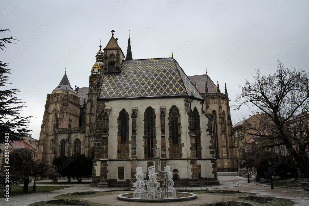 Saint Elisabeth Cathedral view in Kosice by winter, Slovakia