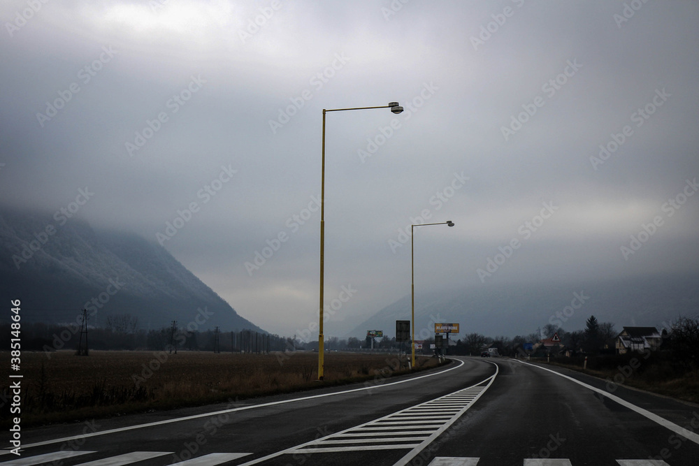 Frozen winter road view, Tatras region, Slovakia