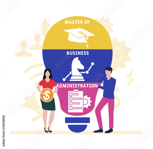 Flat design with people. mba - master of business administration  acronym. business concept background. Vector illustration for website banner, marketing materials, business presentation, online adver
