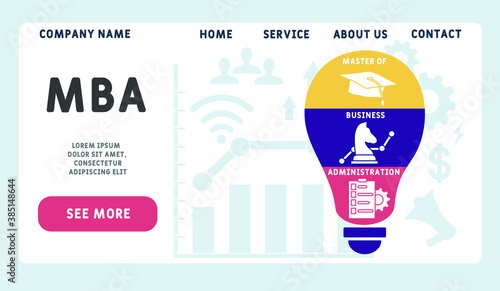 Vector website design template . mba - master of business administration acronym, business concept. illustration for website banner, marketing materials, business presentation, online advertising.