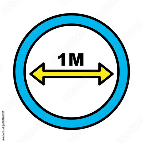 1 meter social distancing road sign line and fill style icon design of Covid 19 virus theme Vector illustration