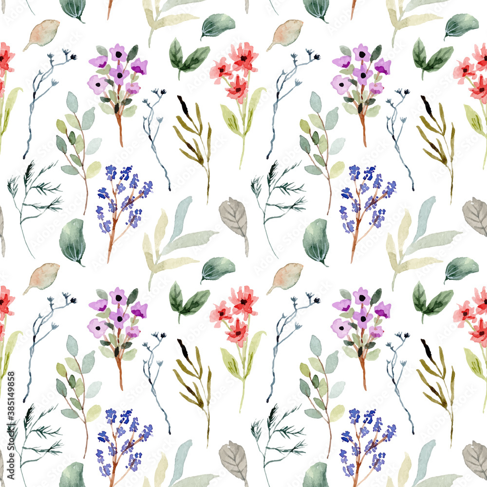wild flower garden watercolor seamless pattern