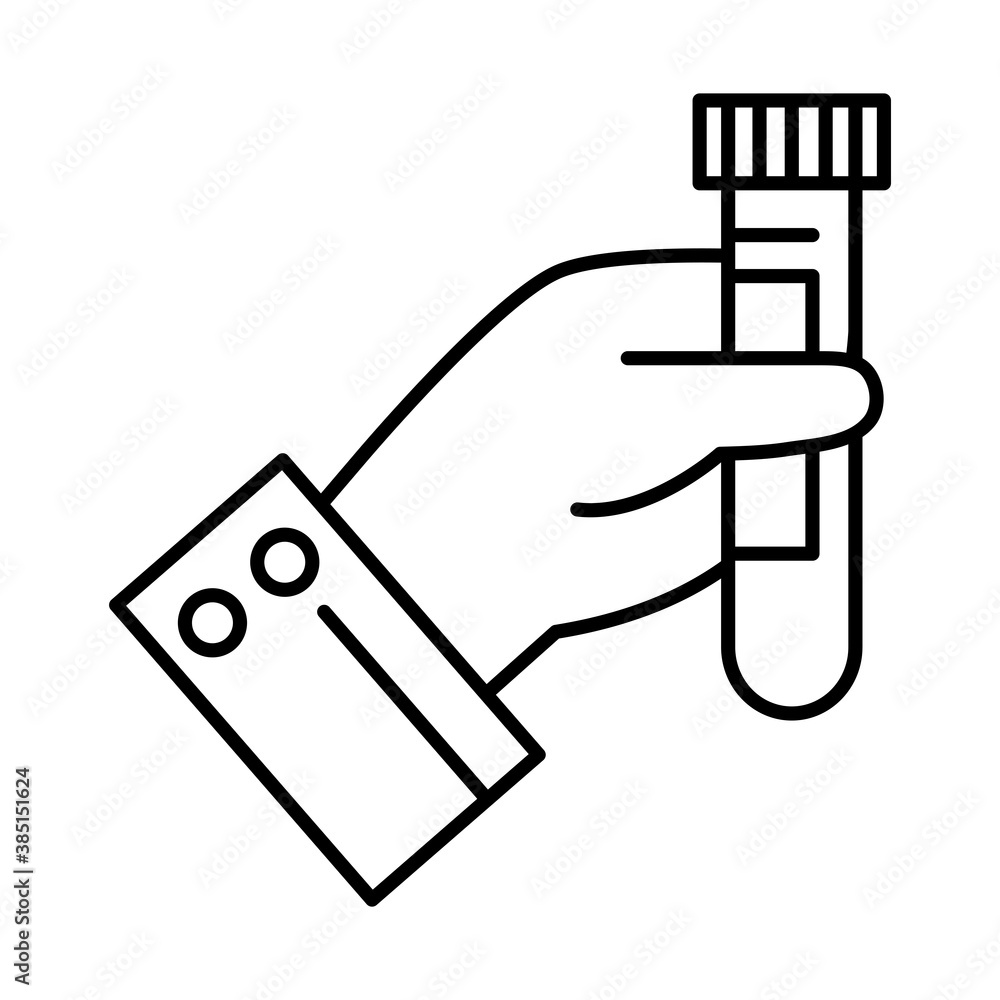 hand holding test tube line style icon design of Medical care health and emergency theme Vector illustration hand holding test tube line style icon design of Medical care health and emergency theme Vector illustration