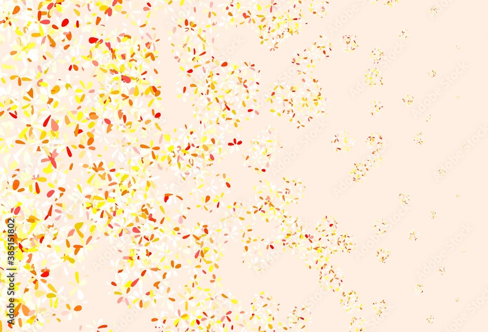 Light Yellow vector doodle texture with leaves.