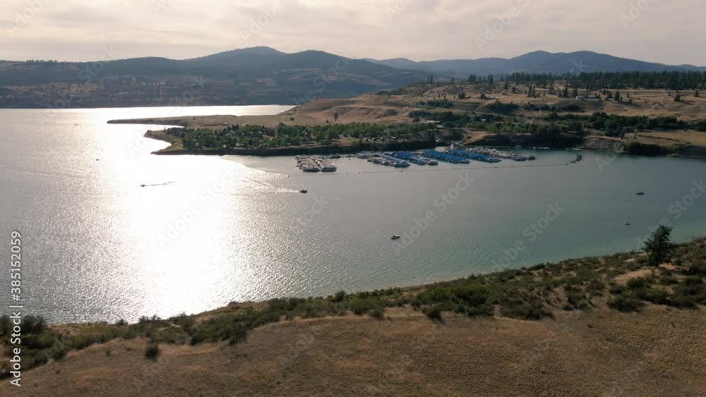Drone Perspective of Eastern Washington Boat Marina on Sunny Summer Day Drone Perspective of Eastern Washington Boat Marina on Sunny Summer Day