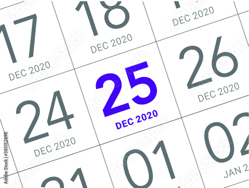 Close up of Christmas day 2021 on diary calendar. Wishing you wonderful memories during this joyous season.